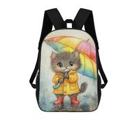 sinyumoney Kids Rainy Day Kitten with Umbrella-8 Backpack for Boys And Girls, Kid Backpack Travel Bagpack School Bag for Teenagers 17inch