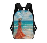 sinyumoney Kids School Backpack 3D Printed A Lonely Woman in A Beach Backpack Rucksack Sports Backpacks For Boys And Girls Fashion Knapsack 17inch
