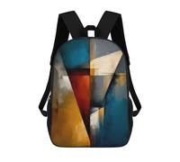sinyumoney Kids School Backpack 3D Printed Abstract Angular Structure - Blue, Gold & Red Geometry Backpack Rucksack Sports Backpacks For Boys And Girls Fashion Knapsack 17inch