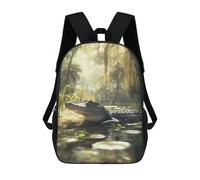 sinyumoney Kids School Backpack 3D Printed Alligator in Swamp Backpack Rucksack Sports Backpacks for Boys And Girls Fashion Knapsack 17inch