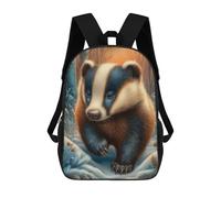 sinyumoney Kids School Backpack 3D Printed Badger in Winter Forest 17 Inch Backpack Rucksack Sports Backpacks for Boys And Girls Fashion Knapsack