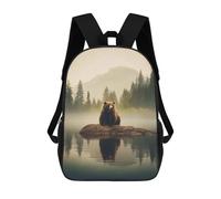 sinyumoney Kids School Backpack 3D Printed Bear on A Lake in The Fog Backpack Rucksack Sports Backpacks For Boys And Girls Fashion Knapsack 17inch