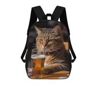 sinyumoney Kids School Backpack 3D Printed Beer Drinking Cat Backpack Rucksack Sports Backpacks For Boys And Girls Fashion Knapsack 17inch