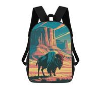 sinyumoney Kids School Backpack 3D Printed Bison in Monument Valley Illustration Backpack Rucksack Sports Backpacks For Boys And Girls Fashion Knapsack 17inch