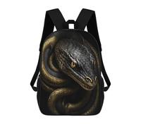 sinyumoney Kids School Backpack 3D Printed Black And Gold Snake 17 Inch Backpack Rucksack Sports Backpacks for Boys And Girls Fashion Knapsack