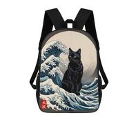 sinyumoney Kids School Backpack 3D Printed Black Cat Great Wave Backpack Rucksack Sports Backpacks For Boys And Girls Fashion Knapsack 17inch
