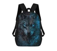sinyumoney Kids School Backpack 3D Printed Black Wolf with Blue Eyes 17 Inch Backpack Rucksack Sports Backpacks for Boys And Girls Fashion Knapsack