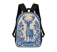 sinyumoney Kids School Backpack 3D Printed Blue Deer Floral Illustration 17 Inch Backpack Rucksack Sports Backpacks for Boys And Girls Fashion Knapsack