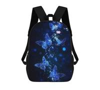 sinyumoney Kids School Backpack 3D Printed Blue Glittering Butterflies on Dark Background 17 Inch Backpack Rucksack Sports Backpacks for Boys And Girls Fashion Knapsack