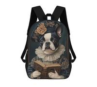 sinyumoney Kids School Backpack 3D Printed Boston Terrier Renaissance Scholar Classic Canine Art Backpack Rucksack Sports Backpacks For Boys And Girls Fashion Knapsack 17inch