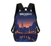 sinyumoney Kids School Backpack 3D Printed Brussels Belgium Night Cityscape Art Backpack Rucksack Sports Backpacks For Boys And Girls Fashion Knapsack 17inch