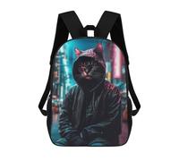 sinyumoney Kids School Backpack 3D Printed Cat Asian City Night Backpack Rucksack Sports Backpacks For Boys And Girls Fashion Knapsack 17inch