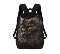 sinyumoney Kids School Backpack 3D Printed Cat Black Gold 17 Inch Backpack Rucksack Sports Backpacks for Boys And Girls Fashion Knapsack