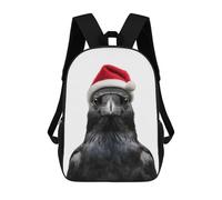 sinyumoney Kids School Backpack 3D Printed Christmas Crow Wearing Santa Hat Backpack Rucksack Sports Backpacks For Boys And Girls Fashion Knapsack 17inch