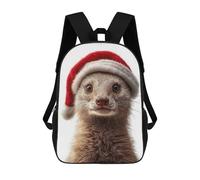 sinyumoney Kids School Backpack 3D Printed Christmas Meerkat Wearing Santa Hat Backpack Rucksack Sports Backpacks For Boys And Girls Fashion Knapsack 17inch