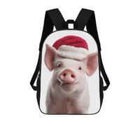 sinyumoney Kids School Backpack 3D Printed Christmas Piglet Wearing Santa Hat Backpack Rucksack Sports Backpacks For Boys And Girls Fashion Knapsack 17inch