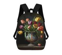sinyumoney Kids School Backpack 3D Printed Colorful Tulips in Ornate Vase Backpack Rucksack Sports Backpacks For Boys And Girls Fashion Knapsack 17inch