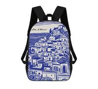 sinyumoney Kids School Backpack 3D Printed Côte DAzur Coastal Village Illustration 17 Inch Backpack Rucksack Sports Backpacks for Boys And Girls Fashion Knapsack