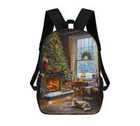 sinyumoney Kids School Backpack 3D Printed Cozy Christmas Fireplace Painting Backpack Rucksack Sports Backpacks For Boys And Girls Fashion Knapsack 17inch