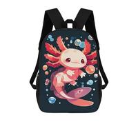 sinyumoney Kids School Backpack 3D Printed Cute Axolotl with Bubbles 17 Inch Backpack Rucksack Sports Backpacks for Boys And Girls Fashion Knapsack