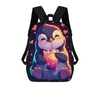 sinyumoney Kids School Backpack 3D Printed Cute Penguin with Drink Backpack Rucksack Sports Backpacks for Boys And Girls Fashion Knapsack 17inch