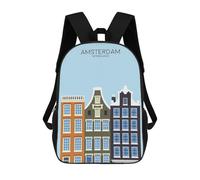 sinyumoney Kids School Backpack 3D Printed Cute Travel Bags Amsterdam Travel Snippet Children Outdoor Casual Daypack Backpacks for Girls Women 17inch