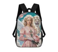 sinyumoney Kids School Backpack 3D Printed Cute Travel Bags Archangel Ariel with Lion And Peony Children Outdoor Casual Daypack Backpacks for Girls Women 17inch