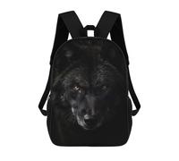 sinyumoney Kids School Backpack 3D Printed Cute Travel Bags Black Wolf Powerful Animal Children Outdoor Casual Daypack Backpacks for Girls Women 17inch
