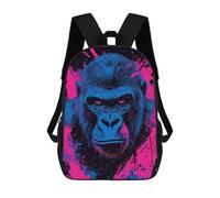 sinyumoney Kids School Backpack 3D Printed Cute Travel Bags Blue Gorilla with Pink Splatter Art Children Outdoor Casual Daypack Backpacks for Girls Women 17inch