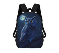 sinyumoney Kids School Backpack 3D Printed Cute Travel Bags Blue Owl Perched at Night Children Outdoor Casual Daypack Backpacks for Girls Women 17inch