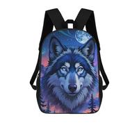 sinyumoney Kids School Backpack 3D Printed Cute Travel Bags Blue Wolf Portrait Moonlight Children Outdoor Casual Daypack Backpacks for Girls Women 17inch