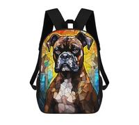 sinyumoney Kids School Backpack 3D Printed Cute Travel Bags Boxer Dog Stained Glass Children Outdoor Casual Daypack Backpacks for Girls Women 17inch
