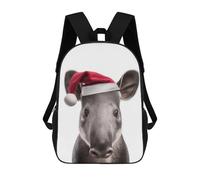 sinyumoney Kids School Backpack 3D Printed Cute Travel Bags Christmas Tapir Wearing A Santa Hat Children Outdoor Casual Daypack Backpacks for Girls Women 17inch