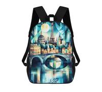 sinyumoney Kids School Backpack 3D Printed Cute Travel Bags Cubist Paris Skyline with Eiffel Tower And Seine Children Outdoor Casual Daypack Backpacks for Girls Women 17inch