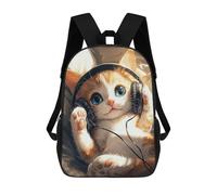 sinyumoney Kids School Backpack 3D Printed Cute Travel Bags Cute Cat with Headphones Children Outdoor Casual Daypack Backpacks for Girls Women 17inch