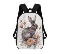 sinyumoney Kids School Backpack 3D Printed Cute Travel Bags Cute Rabbit Floral Animal Children Outdoor Casual Daypack Backpacks for Girls Women 17inch