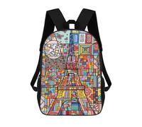 sinyumoney Kids School Backpack 3D Printed Cute Travel Bags Eiffel Tower Abstract Art Children Outdoor Casual Daypack Backpacks for Girls Women 17inch