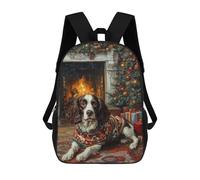 sinyumoney Kids School Backpack 3D Printed Cute Travel Bags English Springer Spaniel by Fireplace Dog in Sweater Christmas Art Children Outdoor Casual Daypack Backpacks for Girls Women 17inch