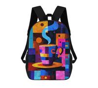 sinyumoney Kids School Backpack 3D Printed Cute Travel Bags Expressionist Geometry Coffee - Vibrant Abstract Café Art Children Outdoor Casual Daypack Backpacks for Girls Women 17inch