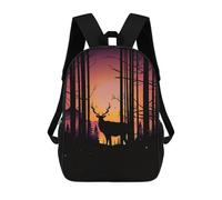 sinyumoney Kids School Backpack 3D Printed Cute Travel Bags Forest Sunset with Deer Silhouette Children Outdoor Casual Daypack Backpacks for Girls Women 17inch