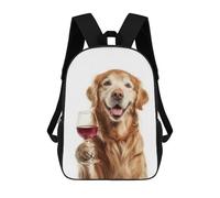 sinyumoney Kids School Backpack 3D Printed Cute Travel Bags Golden Retriever with Wine Glass Children Outdoor Casual Daypack Backpacks for Girls Women 17inch