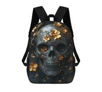 sinyumoney Kids School Backpack 3D Printed Cute Travel Bags Golden Skull with Flowers Children Outdoor Casual Daypack Backpacks for Girls Women 17inch