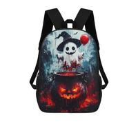 sinyumoney Kids School Backpack 3D Printed Cute Travel Bags Halloween Ghost with Cauldron Children Outdoor Casual Daypack Backpacks for Girls Women 17inch