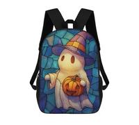sinyumoney Kids School Backpack 3D Printed Cute Travel Bags Halloween Ghost with Pumpkin And Hat Children Outdoor Casual Daypack Backpacks for Girls Women 17inch