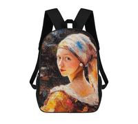 sinyumoney Kids School Backpack 3D Printed Cute Travel Bags Impressionist Inspired Girl with A Pearl Earring. Children Outdoor Casual Daypack Backpacks for Girls Women 17inch