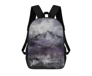 sinyumoney Kids School Backpack 3D Printed Cute Travel Bags Majestic Peaks - Abstract Mountain Landscape in Gray And Purple Tones Children Outdoor Casual Daypack Backpacks for Girls Women 17inch
