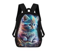 sinyumoney Kids School Backpack 3D Printed Cute Travel Bags Neon Kitten Glow Art Children Outdoor Casual Daypack Backpacks for Girls Women 17inch
