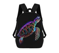 sinyumoney Kids School Backpack 3D Printed Cute Travel Bags Neon Turtle on Black Background Children Outdoor Casual Daypack Backpacks for Girls Women 17inch