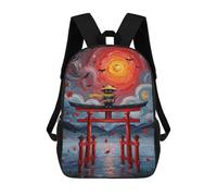 sinyumoney Kids School Backpack 3D Printed Cute Travel Bags Ninja Cat at Torii Gate Painting Children Outdoor Casual Daypack Backpacks for Girls Women 17inch