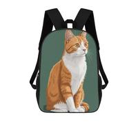 sinyumoney Kids School Backpack 3D Printed Cute Travel Bags Orange And White Cat Illustration Children Outdoor Casual Daypack Backpacks for Girls Women 17inch
